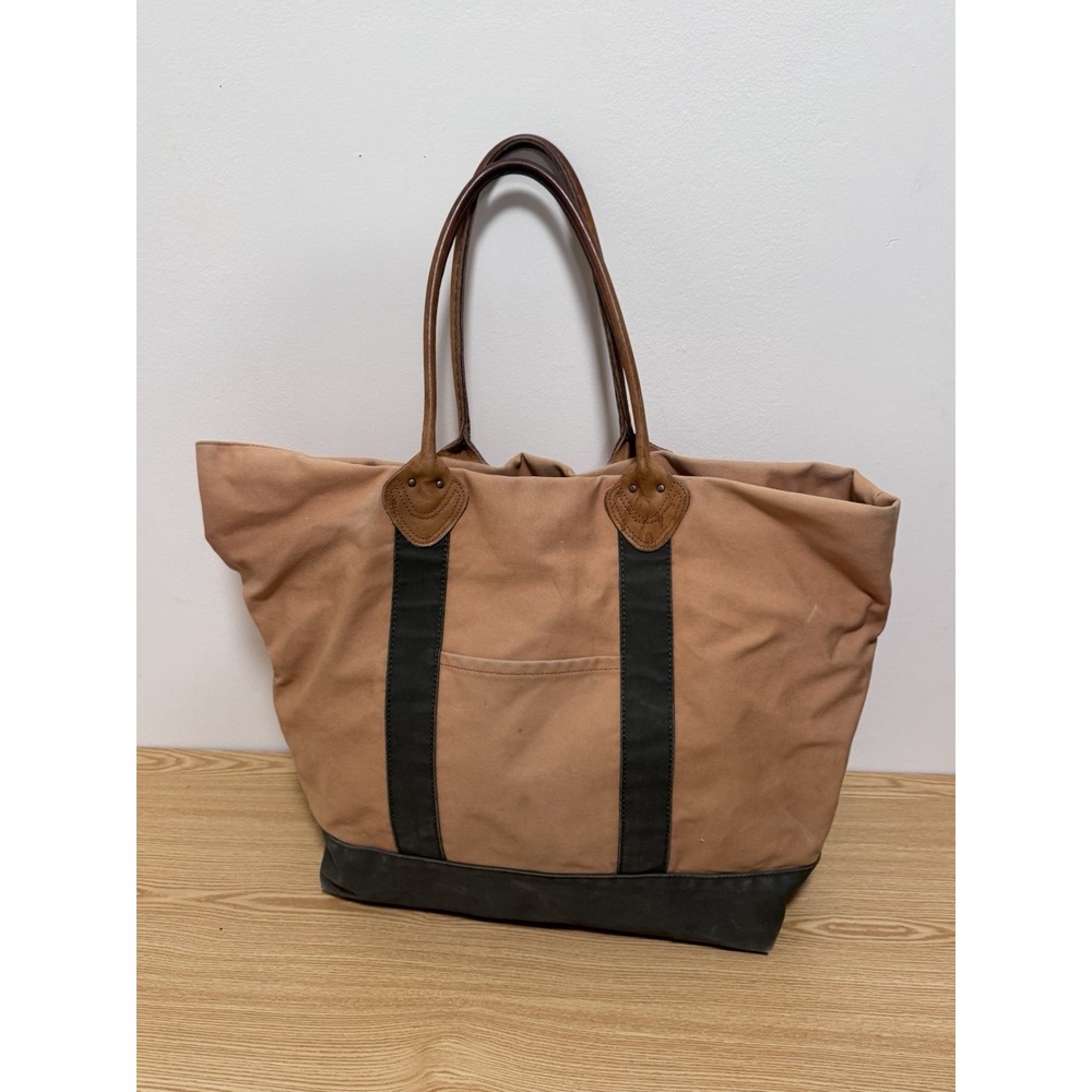 VTG LL Bean Top Zipper Tote Bag Leather Handle Boat And Tote - Picture 3 of 7